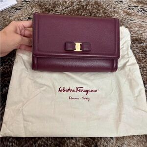 Salvatore Ferragamo Vara Bow mini crossbody bag in pebbled wine leather